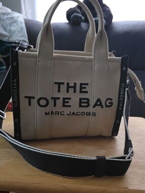 Marc Jacobs Beige Canvas Tote Bag with Black Trim